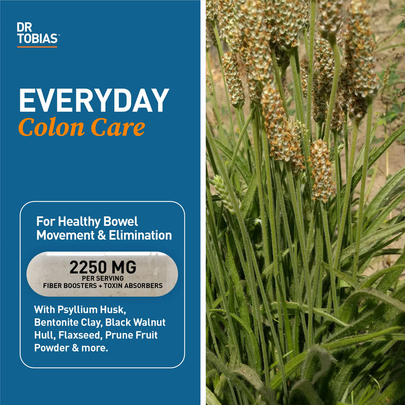[Australia] - Dr. Tobias Psyllium Daily, Supports Healthy Bowel Movement, Psyllium Husk Capsules with Bentonite Clay, Flaxseed & Natural Ingredients, Daily Fiber Supplement in Support of Colon Health, 180 Capsules 