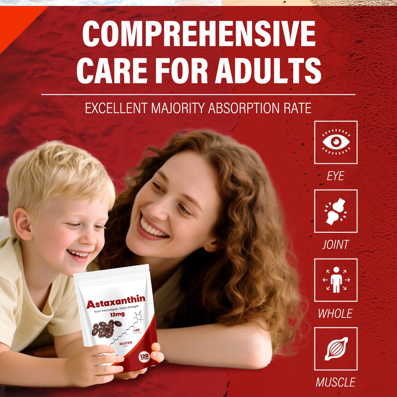 [Australia] - Astaxanthin 12mg,Tanning Pills,Premium Organic Astaxanthin Antioxidant Supplements,Supports Immune, Skin, Eye & Joint Health-Non-GMO, Gluten-Free, 4 Month Supply, 120 Servings (1) 120 Count (Pack of 1) 