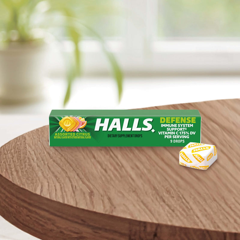 HALLS Defense Assorted Citrus Vitamin C Dietary Supplement Drops, 180 ct | Throat Drops, 20 Sticks of 9 180 Ounce (Pack of 1)