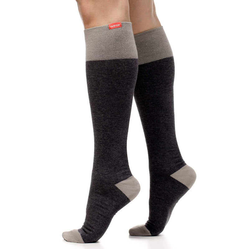 [Australia] - VIM & VIGR Cotton 15-20 mmHg Graduated Compression Socks for Women & Men (Heathered Grey & Dark Grey, Medium/Large (2)) Medium/Large (1 Pair) Heathered Grey & Dark Grey 