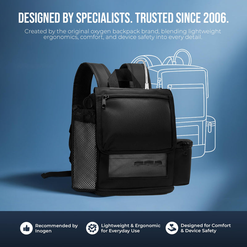 [Australia] - O2totes USA premium Lightweight Backpack Fit For Inogen One G5/Inogen Rove 6, Zippered Bottom, Pockets For Inogen Accessory Black 