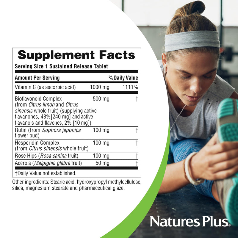 NaturesPlus Super C Complex, Sustained Release - 60 Tablets - 1000mg Vitamin C + 500mg Bioflavonoids - Vegetarian, Gluten Free - 60 Servings 60 Vegetarian Tablets