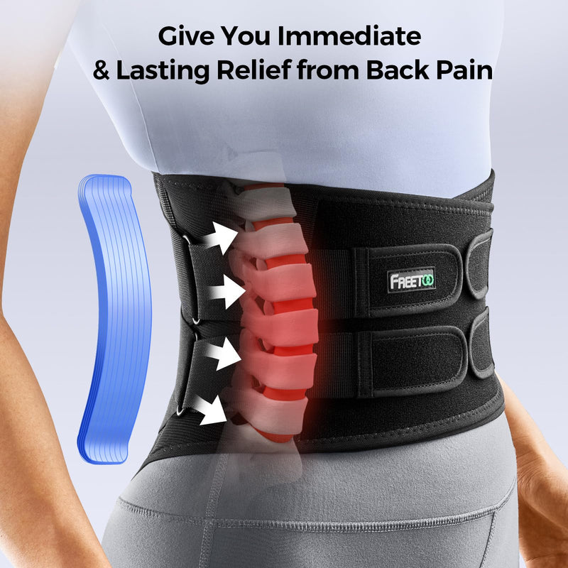 [Australia] - FREETOO Back Brace for Men Lower Back Pain with 7 Metal Stays, for Sciatica, Herniated Disc, Scoliosis and More Pain Relief! Breathable Back Support Belt for Women Work with Soft Pad, Lightweight Lumbar Support for Dairly Activity M(Waist:33"-39") Black 