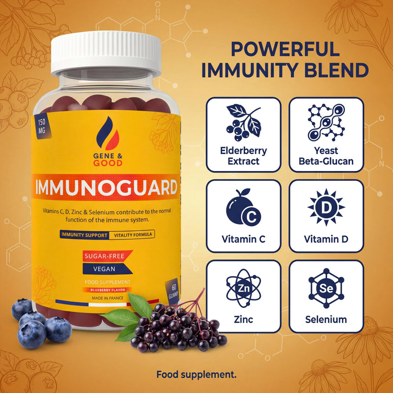 Gene & Good® Immune Support Gummies (Blueberry Flavour) | Vitamin C + Vitamin D + Zinc + Selenium | Elderberry Extract + Beta-Glucan | Sugar Free | Vegan | 60 Gummies 1