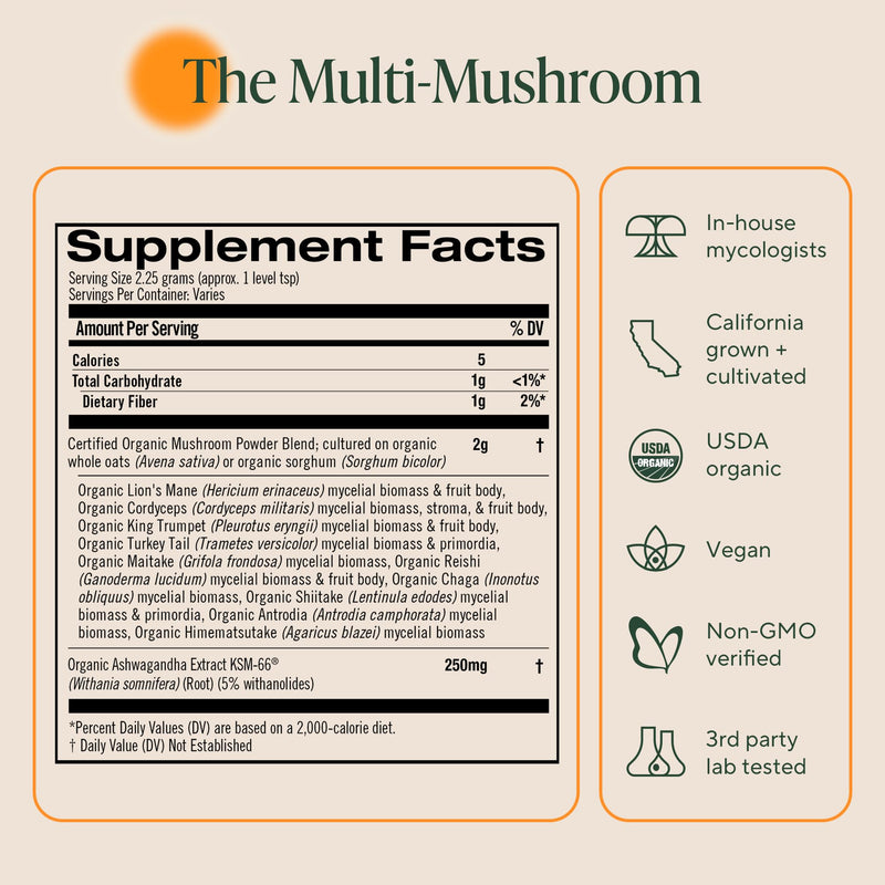 [Australia] - OM Mushrooms Master Blend Mushroom Powder ‚Äì Organic Mushroom Supplement with 10 Mushrooms and Ashwagandha - Support Immunity, Gut Health & Stress Relief, 6.34 oz (80 Servings) 6.2 Ounce (Pack of 1) 