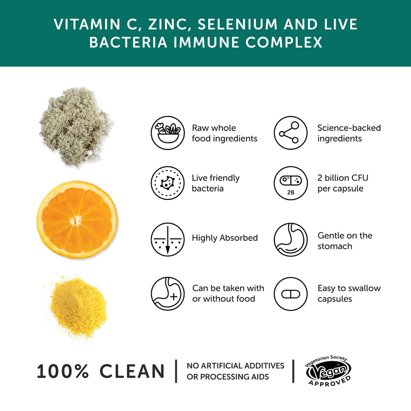 Immune Support Supplement – Together Health – Whole Food Nutrients – Vitamin C, Zinc, Selenium & Live Bacteria – Vegan Friendly – Made in The UK – 30 Vegecaps 1 count (Pack of 30)