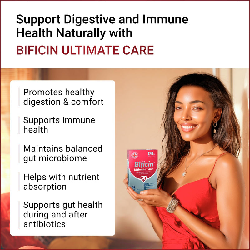 Ultimate Care – High Potency Probiotics and Prebiotics Complex for Gut Health, 30 Capsules - 120 Billion CFU - 12 Live Bacterial Cultures with Bifidobacterium & Lactobacillus