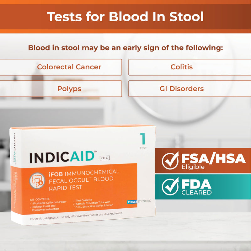 [Australia] - INDICAID Immunochemical Fecal Occult Blood Rapid Test (iFOB), FIT Colon Test, Accurate and Easy at Home, No Prep Required (1 Pack) 