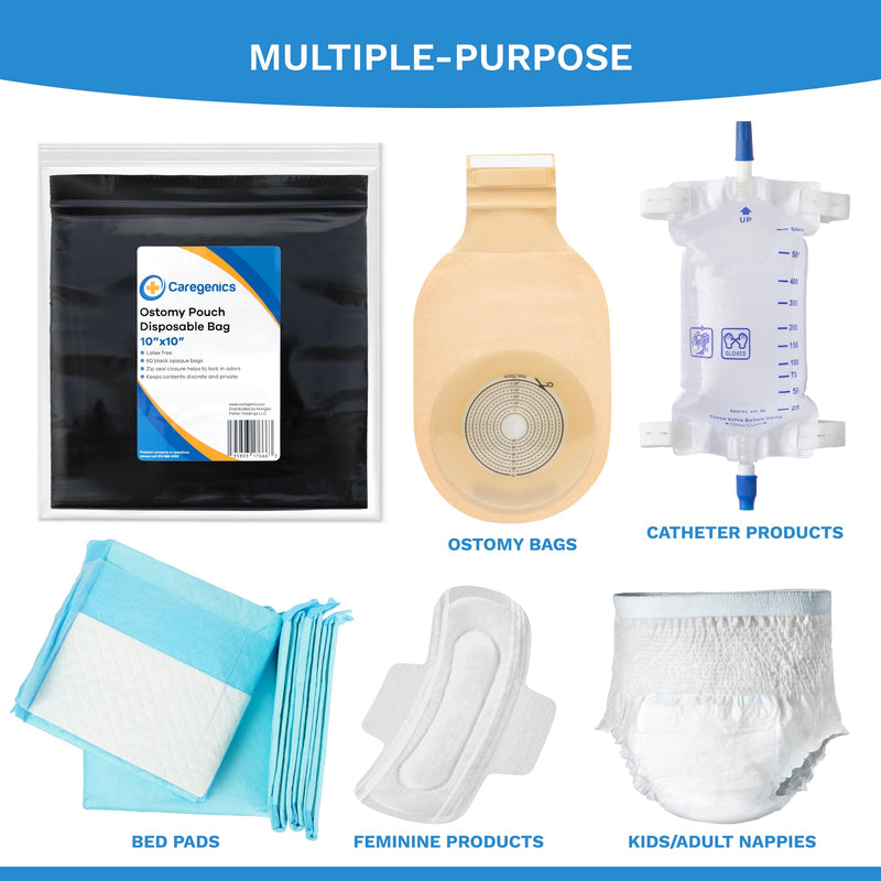 [Australia] - Ostomy Pouch Disposable Bags, Zip Seal Closure, Prevents and Locks in Odors, Mess-Free/Colostomy Bags, Nappies, Incontinence Products, Feminine Pads / 10x10 Bag Size / 60 Count 