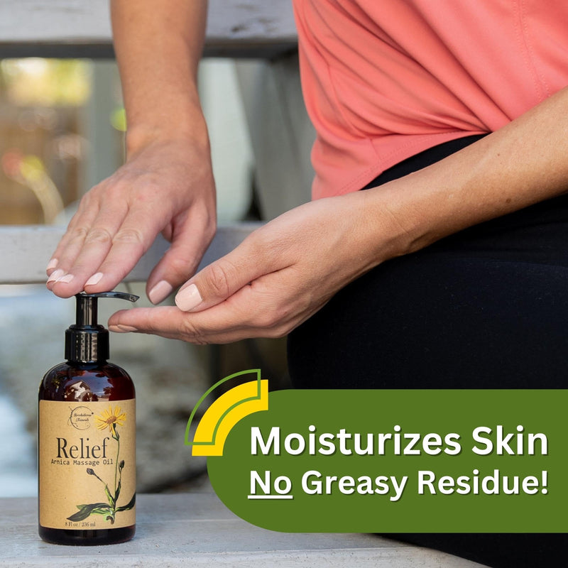 [Australia] - Relief Arnica Massage Oil – Great for Sports & Athletic Therapeutic Massage – All Natural - Arnica Montana for Sore Muscle Relief. Contains Sweet Almond, Jojoba, Grapeseed & Essential Oils 8oz 8 Fl Oz (Pack of 1) 