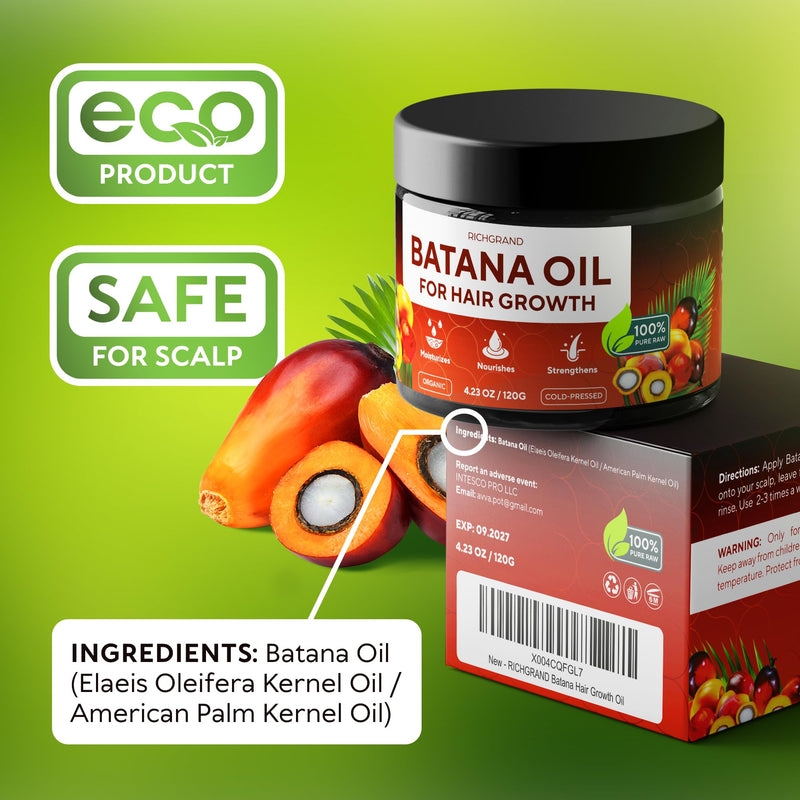 Batana Oil for Hair Growth - 100% Raw & Organic Unrefined Batana Oil - Cold Pressed Hair Mask for Scalp Health, Thicker Hair & Split Ends Repair - Natural & Pure (4.23 oz) 4.23 Fl Oz