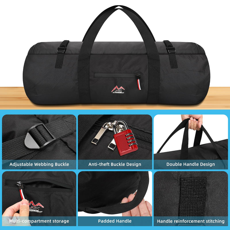 Travel Duffel Bag 37L/63L/125L Oversized Duffel Bags, Upgrade Zipper, Durable and Waterproof, Suitable for Camping Bag Travel Storage Bag Tent StorageBag Sports Equipment Bag (Black, XL，125L) Black