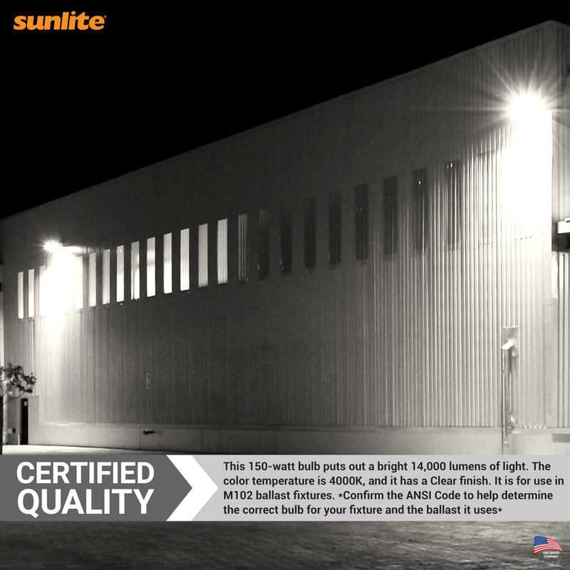 [Australia] - Sunlite 03650-SU MH150/U/MED M102 Metal Halide Lamp, 150 Watts, Pulse Start, Medium Base (E26), ED17, 15,000 Hours Life, 14000 Lumen, Clear Finish, 4000K 