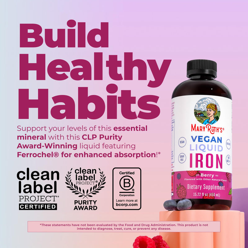 MaryRuth's Liquid Iron Supplement for Women Men & Kids, 15.22 Fl Oz, Vegan | Red Blood Cell Formation, Oxygen Support, Energy Metabolism, Ages 4 & Up, Sugar Free 15.22 Fl Oz (Pack of 1)