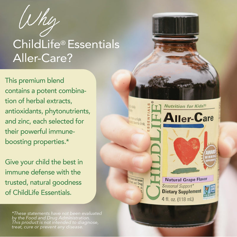 CHILDLIFE ESSENTIALS Aller-Care Natural Liquid Relief for Kids, 4 Fl Oz | Seasonal Support Syrup, Elderberry, Zinc, Bromelain, Vitamin C, Immune Support Formula, Toddlers, Kids, Natural Liquid