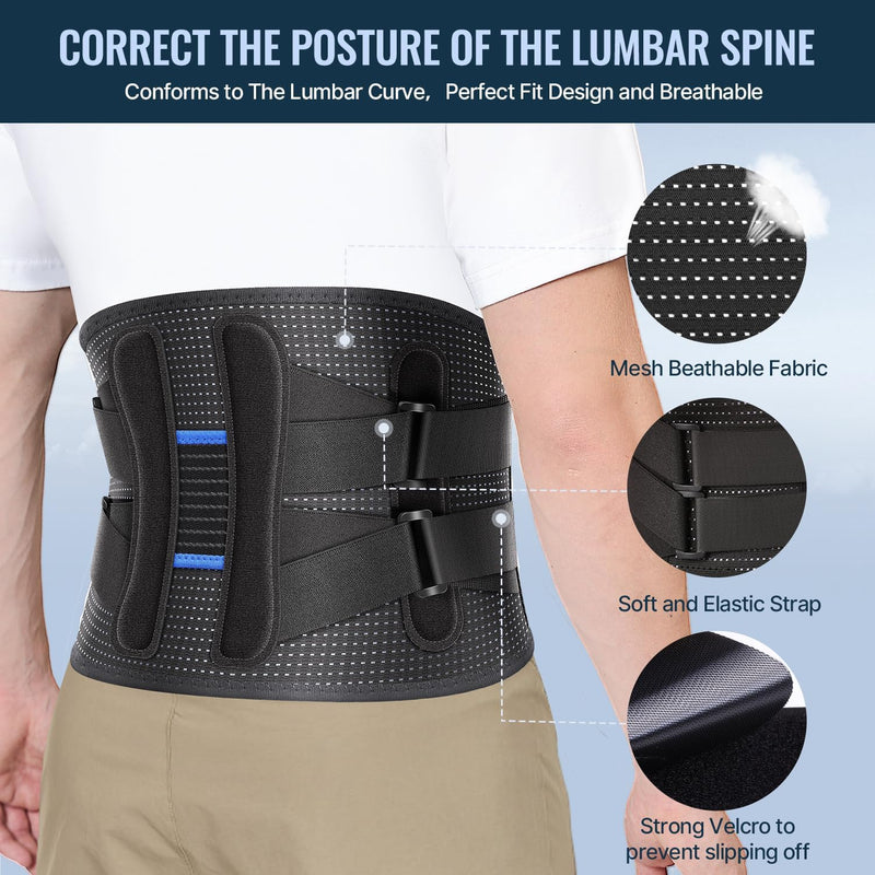 [Australia] - Fit Geno Back Brace for Lower Back Pain Relief - Lumbar Support for Men & Women, Supportive Breathable and Adjustable Weight Lifting Belt for Herniated Discs, Heavy Lifting - L/XL Black 