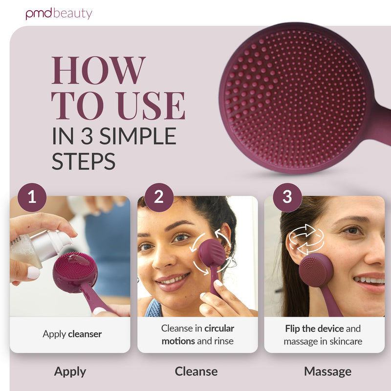 PMD Clean - Smart Facial Cleansing Device with Silicone Brush & Anti-Aging Massager Berry
