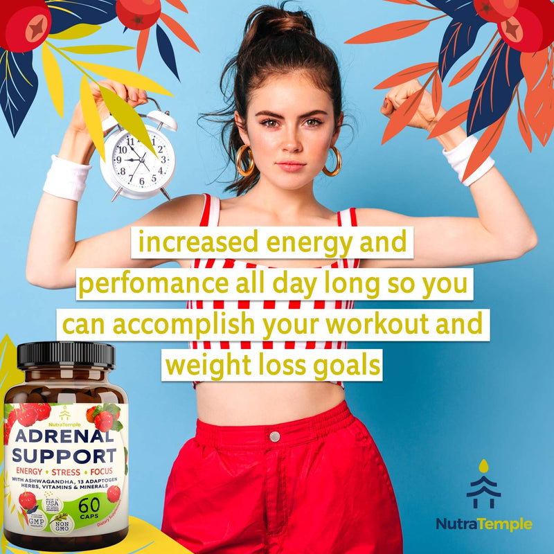 [Australia] - Adrenal Support & Cortisol Manager – Extra Strength Adrenal Fatigue Supplements for Energy, Brain Fog with Ashwagandha, Rhodiola Rosea, L Thyrosine, Holy Basil – 60 NON GMO Pills 
