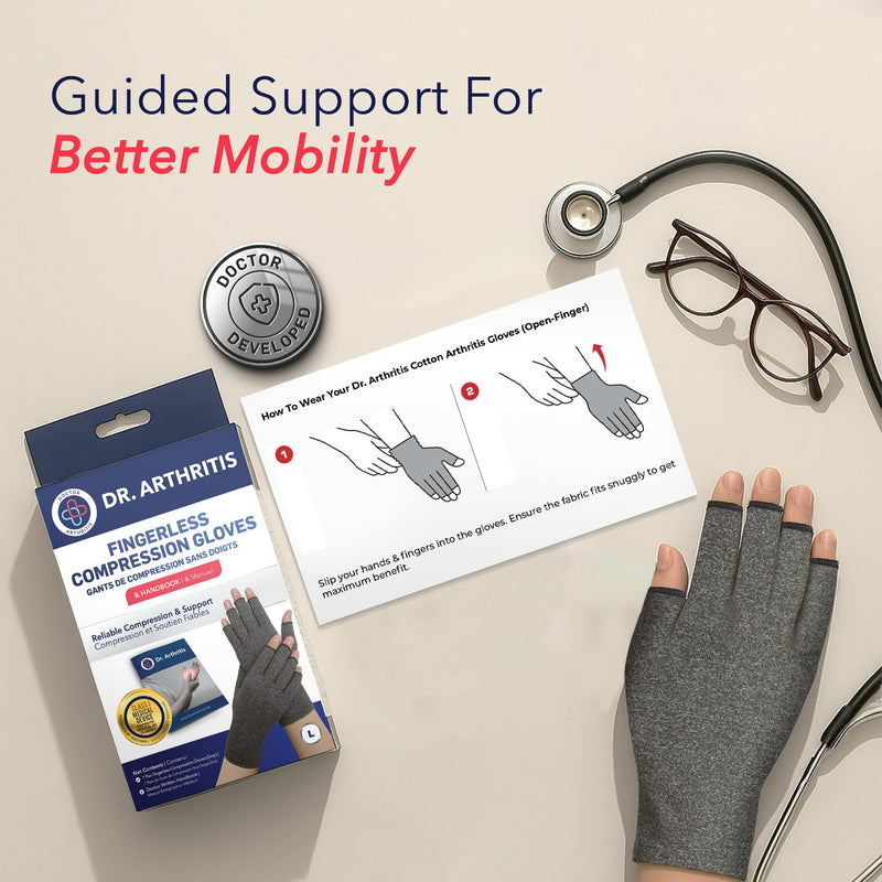 Doctor Developed Arthritis Gloves For Women & Men - Compression Fingerless Gloves - Compression Gloves For Pain Relief, Arthritic Joint Relief & Carpal Tunnel With Dr Handbook, 2 Pairs (M) Medium Gray - 2 Pack