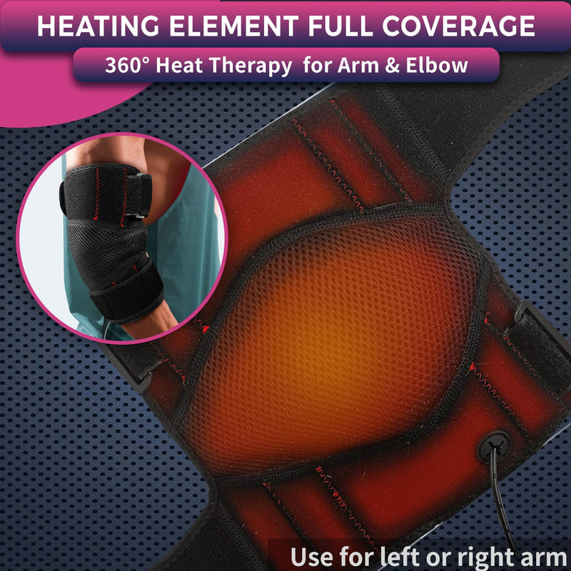 Heated Elbow Brace for Tendonitis & Tennis Elbow Relief, Flexible Arm Heating Sleeve with Moist Heat Option & Auto Shut-Off