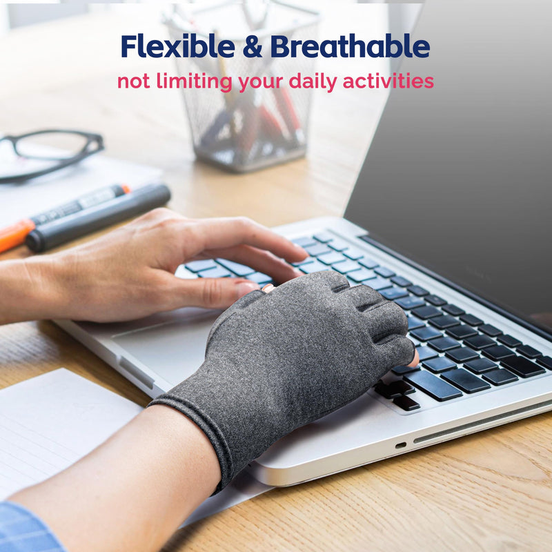 [Australia] - FEATOL Arthritis Glove for Women for Pain with Carpal Tunnel Wrist Brace Set - Fingerless Hand Compression Gloves - Daytime Wrist Support for Rheumatoid Arthritis, Work, Typing - Left Hand, Medium Left Hand-Gray 