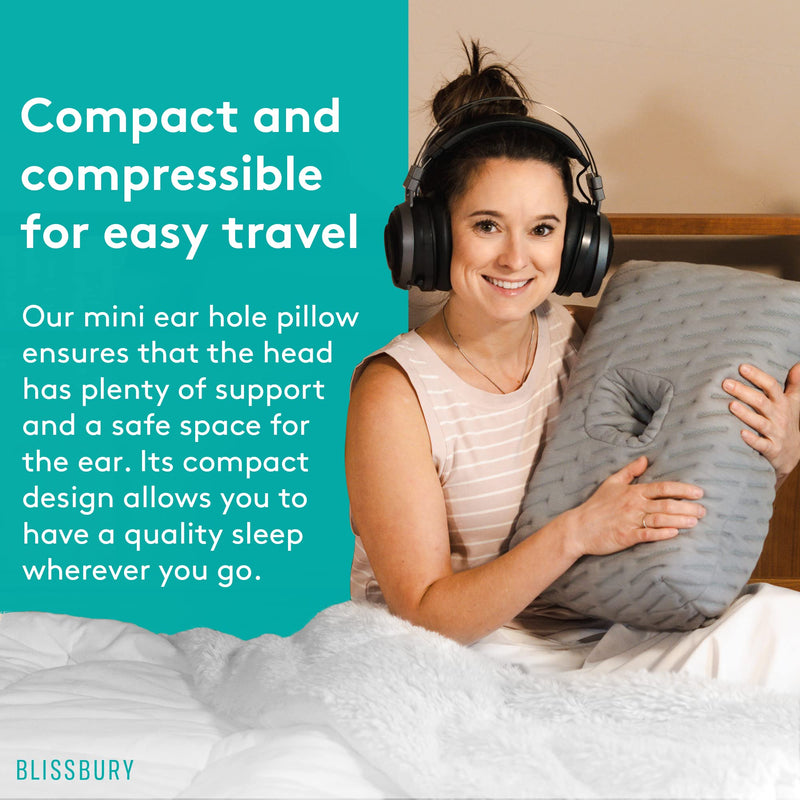 [Australia] - BLISSBURY Mini Ear Pillow | Ear Piercing Pillow for Side Sleeping | Travel Friendly CNH Pillow with Ear Hole | Soothing Hole for Ear Pain | Piercing Health & Ear Recovery for Side Sleepers | Donut Ear Gray 