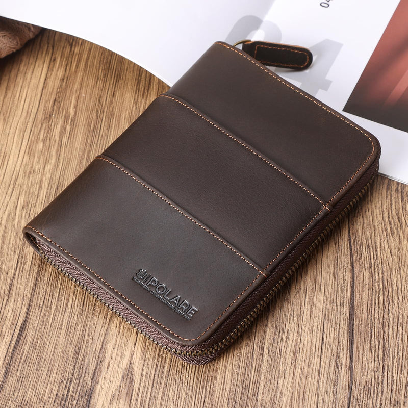 Polare Full Grain Leather Travel Passport Wallet with YKK Zipper and RFID Blocking Document Organizer Holder 2 Passports (Dark Brown) Dark Brown