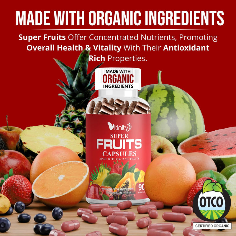 Made with Organic Fruits & Veggies Capsules-Superfood Vegetable Vitamin Supplement for Women & Men-Blend of Fruits and Greens for Daily Health.Fruits and Vegetables Supplements (30-Day Supply) 90 Count (Pack of 2)