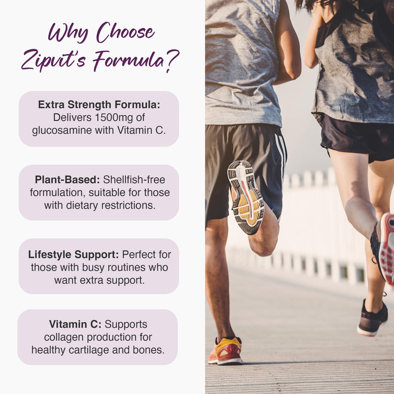 Zipvit Glucosamine Sulphate 2KCl 1500mg with Vitamin C, High Strength Joint Supplement, Supports Cartilage, Joints and Bones, Shellfish Free, 120 Vegan Tablets, 4 Month Supply, Eco Friendly Pouch