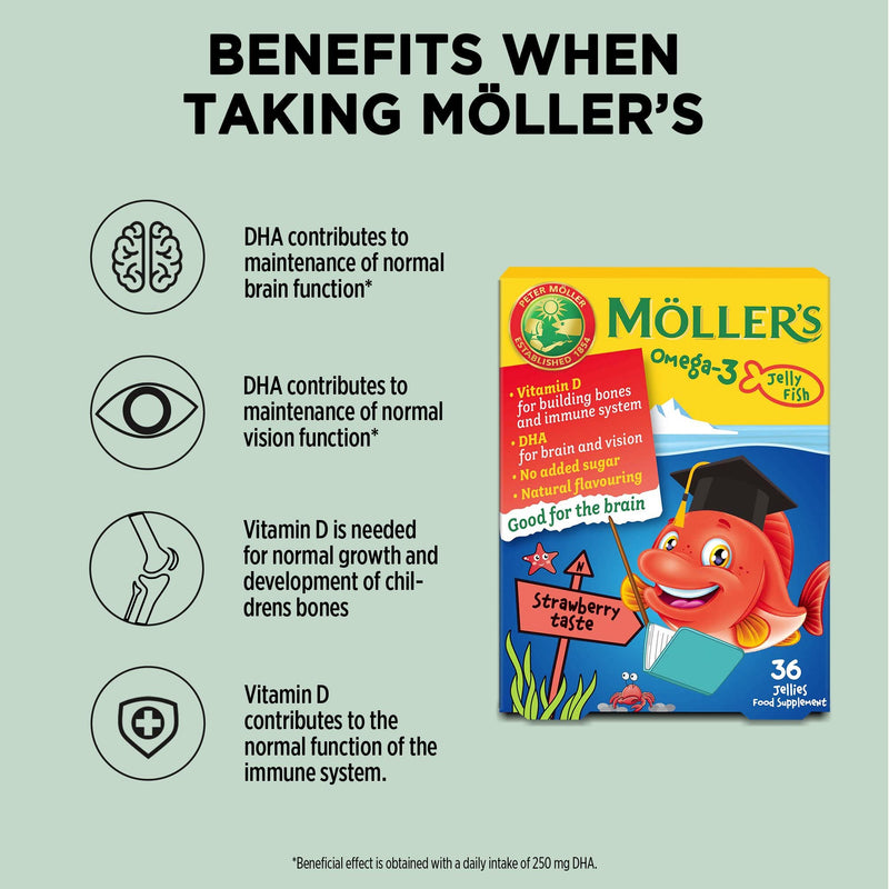 Moller’s ® | Omega 3 Jellies for Children | Strawberry | 72 Capsules 36 count (Pack of 2)