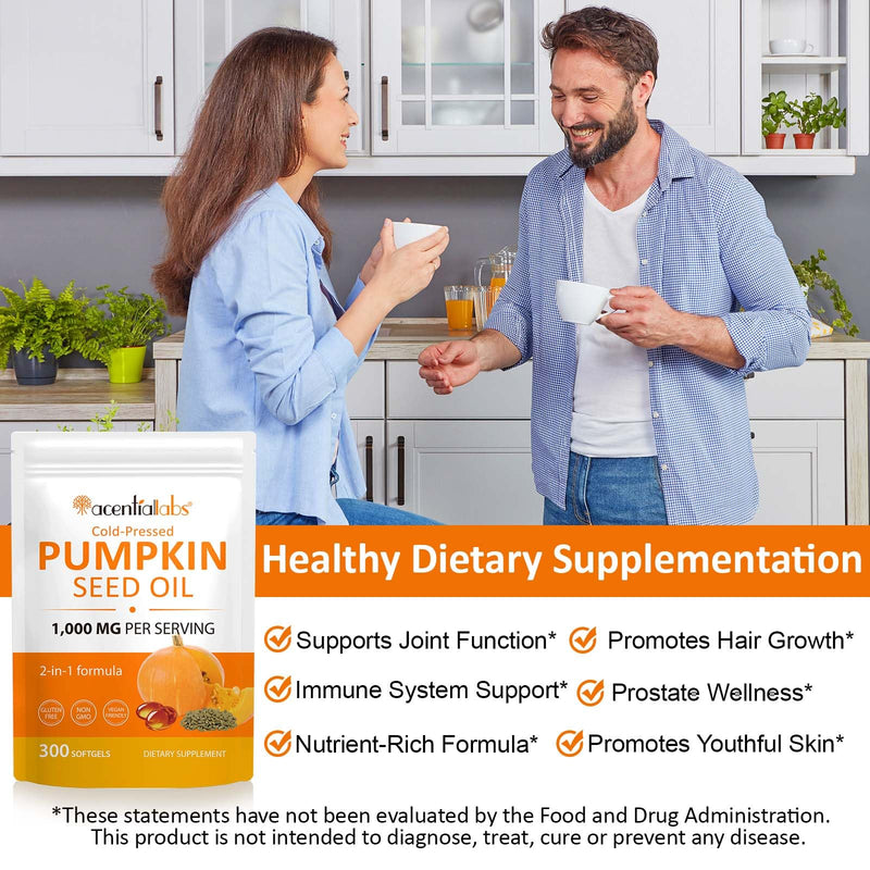 Pumpkin Seed Oil Capsules, Pumpkin Seed Oil Capsules Cold-Pressed 1,000 mg per Serving, Supports Prostate Function, Hair Health, Rich in Essential Fatty Acids & Zin
