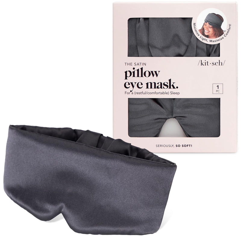 [Australia] - Kitsch Satin Sleep Mask - Eye Mask for Sleep, Softer Than Silk Satin Sleeping Mask Blindfold and Sleep Masks for Women and Men, Eye Care Travel Essentials - Charcoal Black 