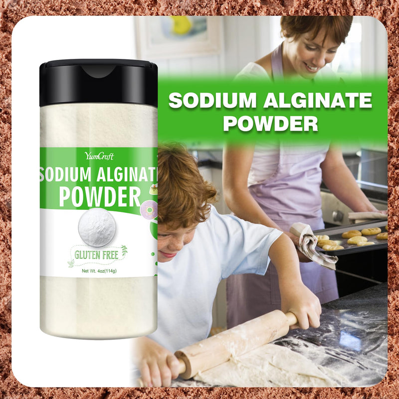 [Australia] - Sodium Alginate Powder - 4oz Pure Sodium Alginate Food Grade Thickener Powder, Natural Gelling Agent for Desserts, Caviar Spheres Making, Ice Cream, Meatloaves, Vegan Stabilizer for Baking, Thickening 
