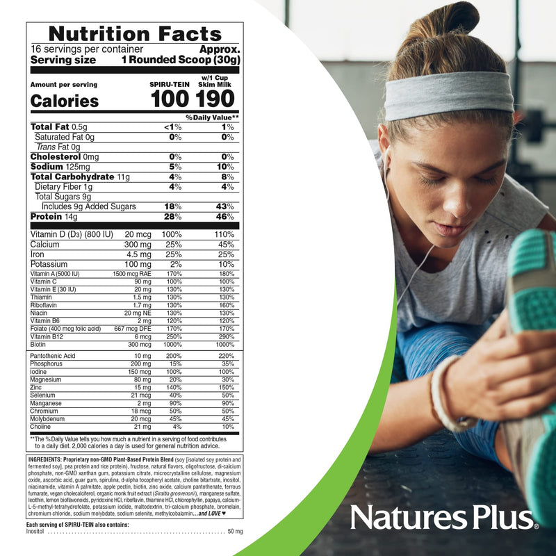 NaturesPlus SPIRU-TEIN, Vanilla - 1.06 lbs - Spirulina Protein Powder - Vitamins & Minerals for Energy - Vegetarian, Gluten Free - 16 Servings 1.06 Pound (Pack of 1)
