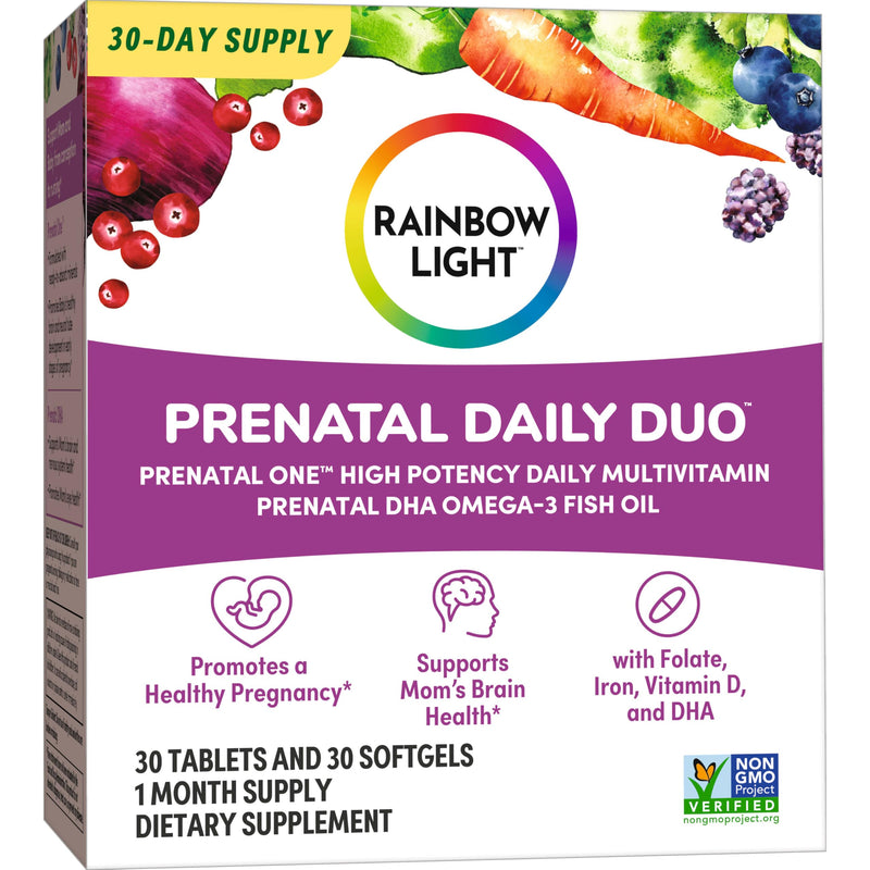 [Australia] - Rainbow Light Prenatal Daily Duo Multivitamin Kit, With Prenatal One Daily Multivitamin and Prenatal DHA Omega-3 Fish Oil for Mom's Health and Baby's Development Support, 30 Count 