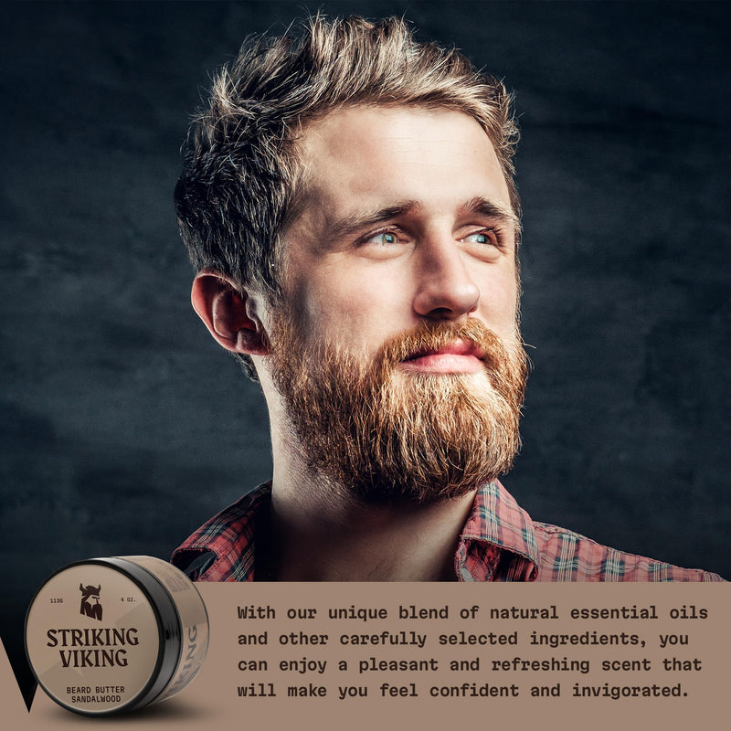 [Australia] - Striking Viking Beard Butter - Non-Greasy Beard Butter for Men with Natural Ingredients 4oz - Keep your beard hydrated & refreshing with Beard Cream (Sandalwood) Sandalwood 