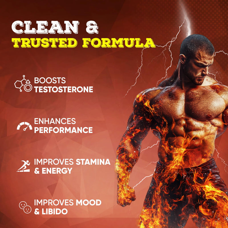 Vitaminnica Testo Booster Capsules - Natural Testosterone Support for Energy, Muscle Growth, Stamina & Vitality- Ashwagandha, Tribulus, & Maca Root- 60 Capsules