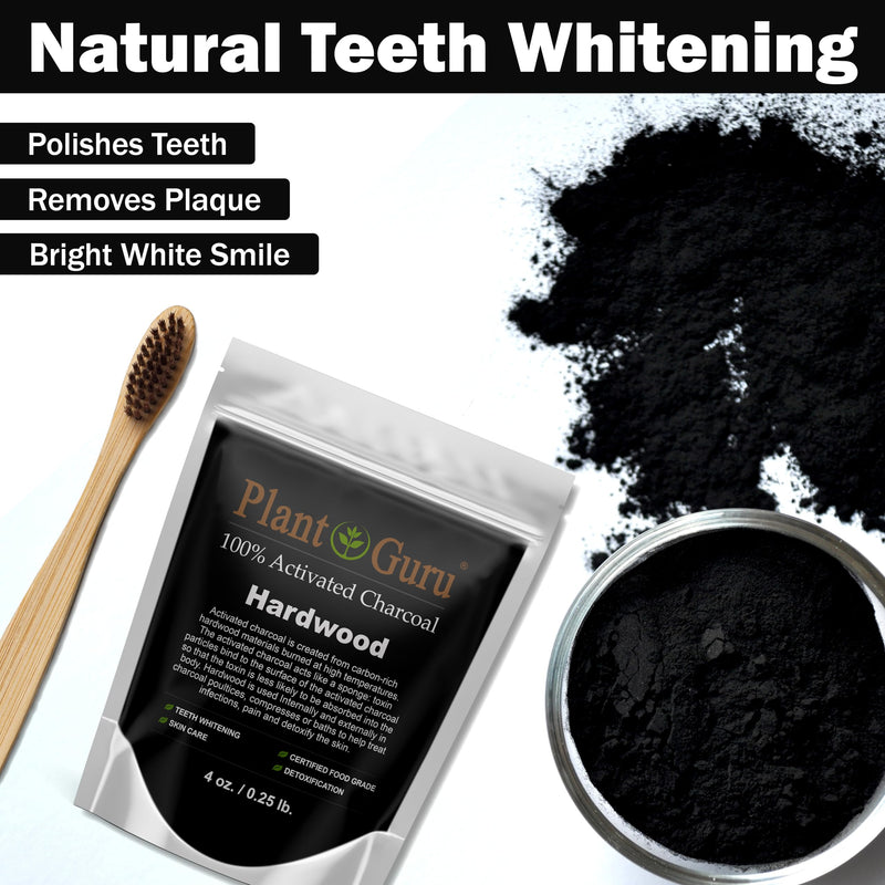 [Australia] - Plant Guru Activated Charcoal Powder 4 oz. HARDWOOD - Food Grade Kosher Non-GMO - Teeth Whitening, Facial Mask and Soap Making. Promotes Natural Detoxification and Helps Digestion 