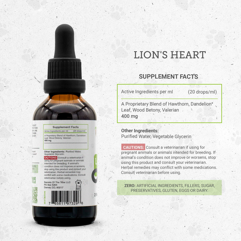 Lion's Heart | Natural Herbal Dietary Supplement for Cats | Healthy Heart Function Support in Cats | Alcohol-Free Extract, Hawthorn, Dandelion Leaf, Wood Betony, Valerian 2 oz - PawsPlanet Australia