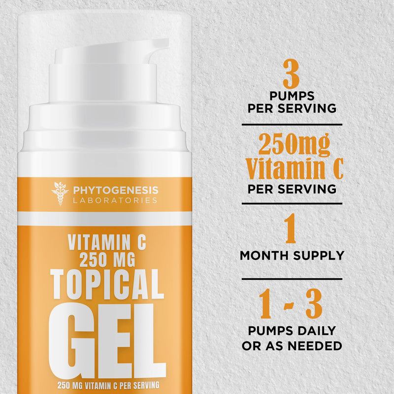 Phytogenesis Vitamin C Topical Gel | Topical Vitamin C Support, Skin & Wellness, High Absorption Transdermal Formula, 250mg per Serving