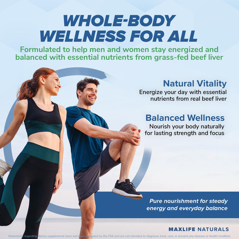 MaxLife Naturals Grass Fed Beef Liver Capsules 3200mg 120 Count | Supports Daily Wellness, Rich Vitamin A B12, Natural Iron Source, Desiccated Organ Nutrition, Non-GMO Supplement