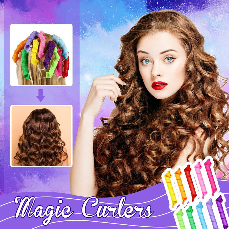 [Australia] - Yilloog 40 Pieces Hair Curlers Kit Heatless Spiral Curlers Tools with 2 Styling Hooks and 1 Storage Bag Multicolor Magic Curls Rollers for Women Long Medium Short Hair Classic Style 