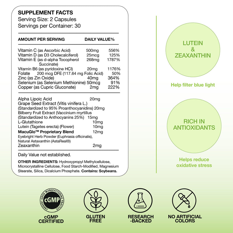 [Australia] - EyeScience Macular Health Beyond AREDS2 Formula, Advanced Ocular Vitamin - Containing Lutein, Zeaxanthin, Bilberry, and Vitamins C, D, E, and B6 (60 Day Supply) 1 