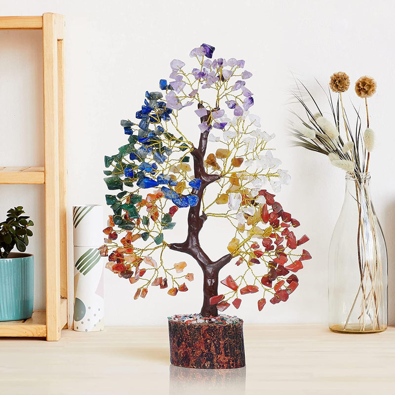 [Australia] - YATSKIA Chakra Tree of Life - Crystal Tree for Positive Energy - Seven Chakra Tree - 7 Chakra Tree, Money Tree, Feng Shui Decor, Crystals and Healing Stones Seven Chakra Golden Wire 