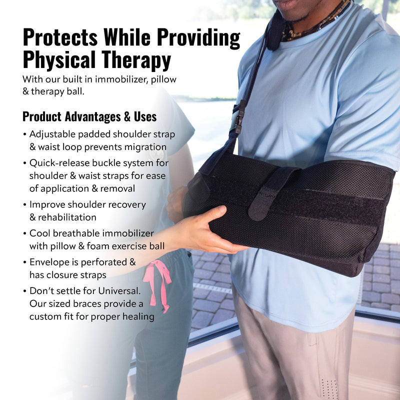 [Australia] - PerfectFit Arm Sling Shoulder Immobilizer with Abductor, Medical Grade Support Brace, Rotator Cuff or Surgery Recovery Sling, Shoulder Brace for Men and Women, Small, Black 