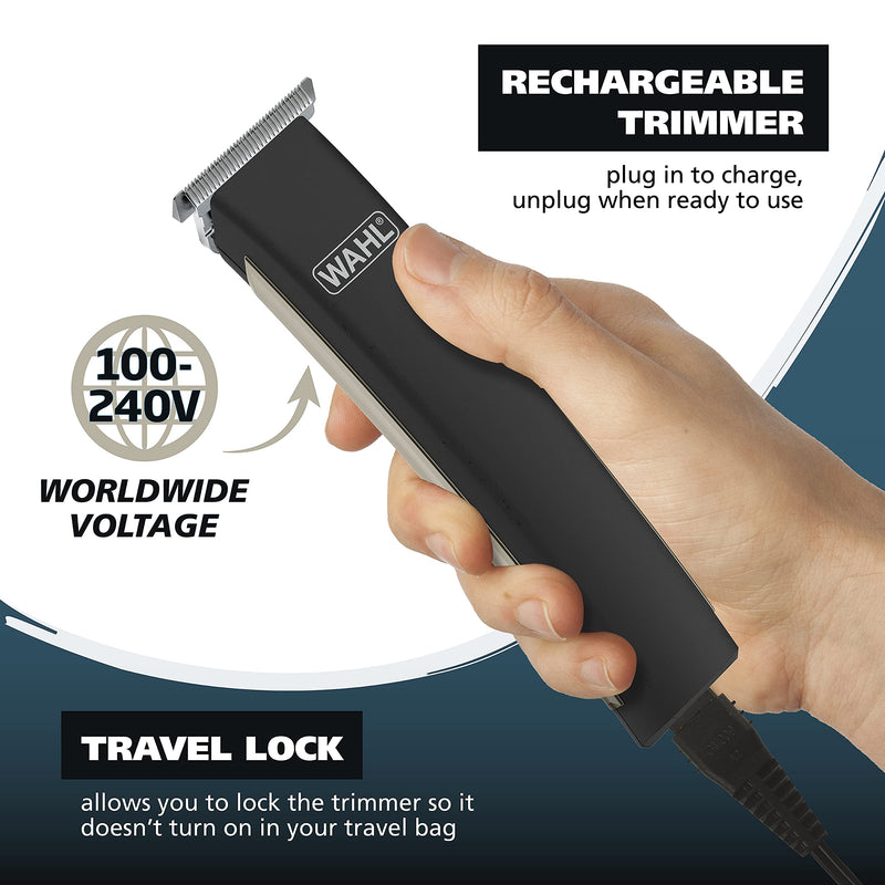 [Australia] - Wahl USA Rechargeable Lithium Ion 2.0 Beard Trimmer for Men - Facial Hair Trimmer with Precision T Blade for Grooming, Detailing Head, Light Touch Ups, Ear Nose & Eyebrow Model 9886-300 