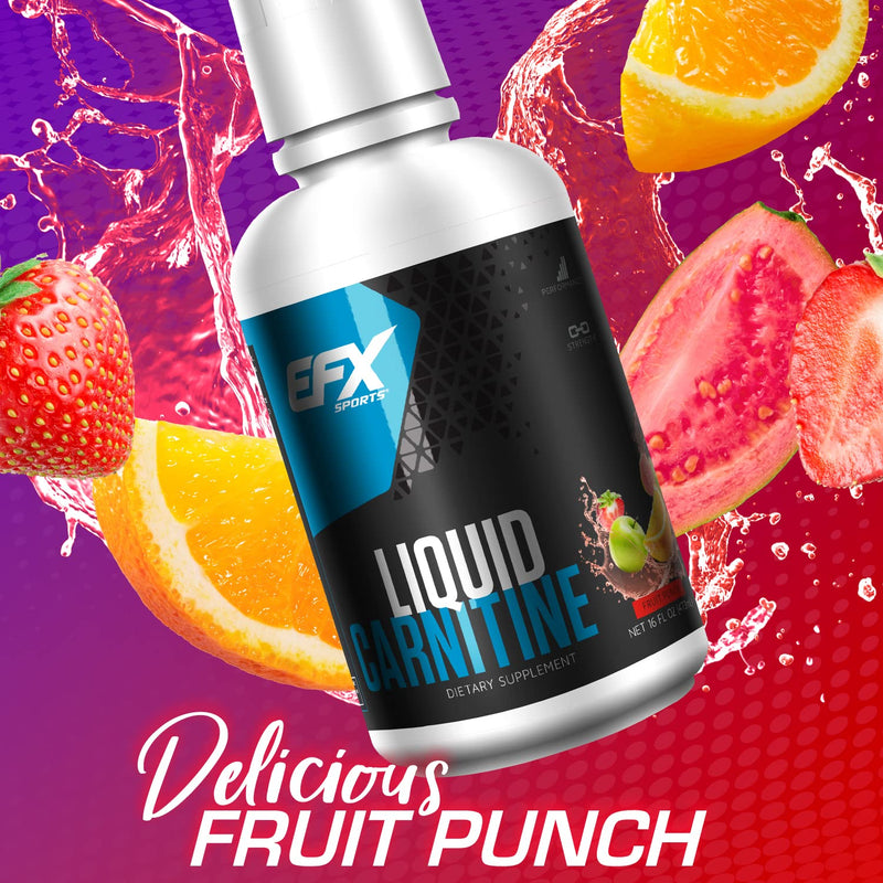 [Australia] - EFX Sports L-Carnitine Liquid 1500mg, Improve Performance and Strength, Vitamin B5 (31 Servings, Fruit Punch) 16 Fl Oz (Pack of 1) 