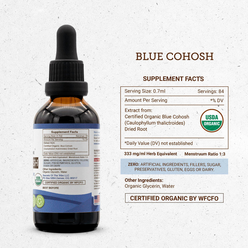 [Australia] - Secrets of the Tribe Blue Cohosh USDA Organic Alcohol-Free Tincture (Glycerite) Responsibly farmed Blue Cohosh (Caulophyllum Thalictroides) Dried Root (2 Fl Oz) Women's Health Supplement 2 Fl Oz (Pack of 1) 