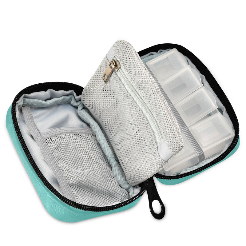 Travel Pill Case 7 Day Pill Organizer Turquoise Pill Case Portable Weekly Pill Box Bag Container Vitamin Supplement Holder with Zipper for Family Business Z-turquoise