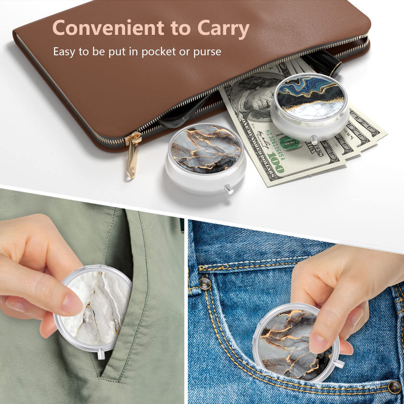 3 Pack Pill Box, Small Pill Case for Purse & Pocket, Cute Travel Medicine Organizer, Portable Medicine Container Holder to Hold Vitamins, Medication, Fish Oil & Supplement, Abstract Art Marble | Cute Travel Medicine Organizer, Portable Medicine Contain...